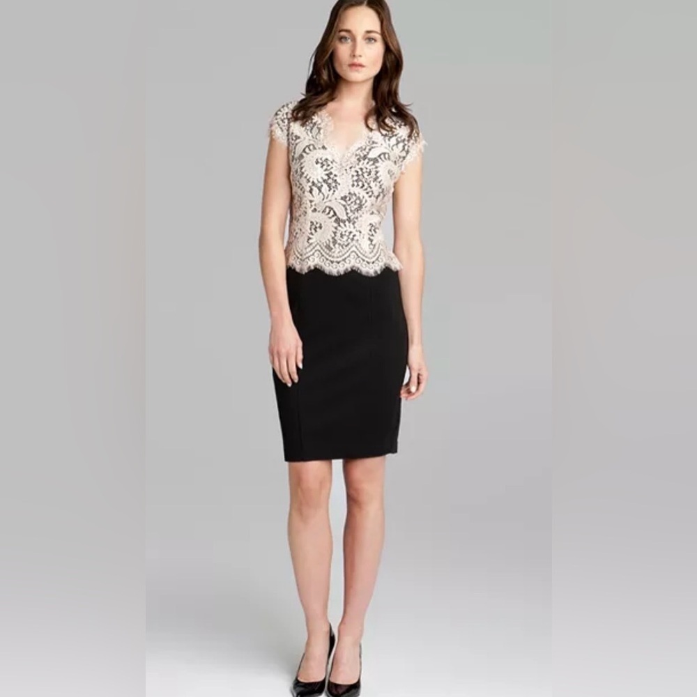 Ted Baker Sarvani Lace Knee Length V Neck White Black Cap Sleeve Size 1 4